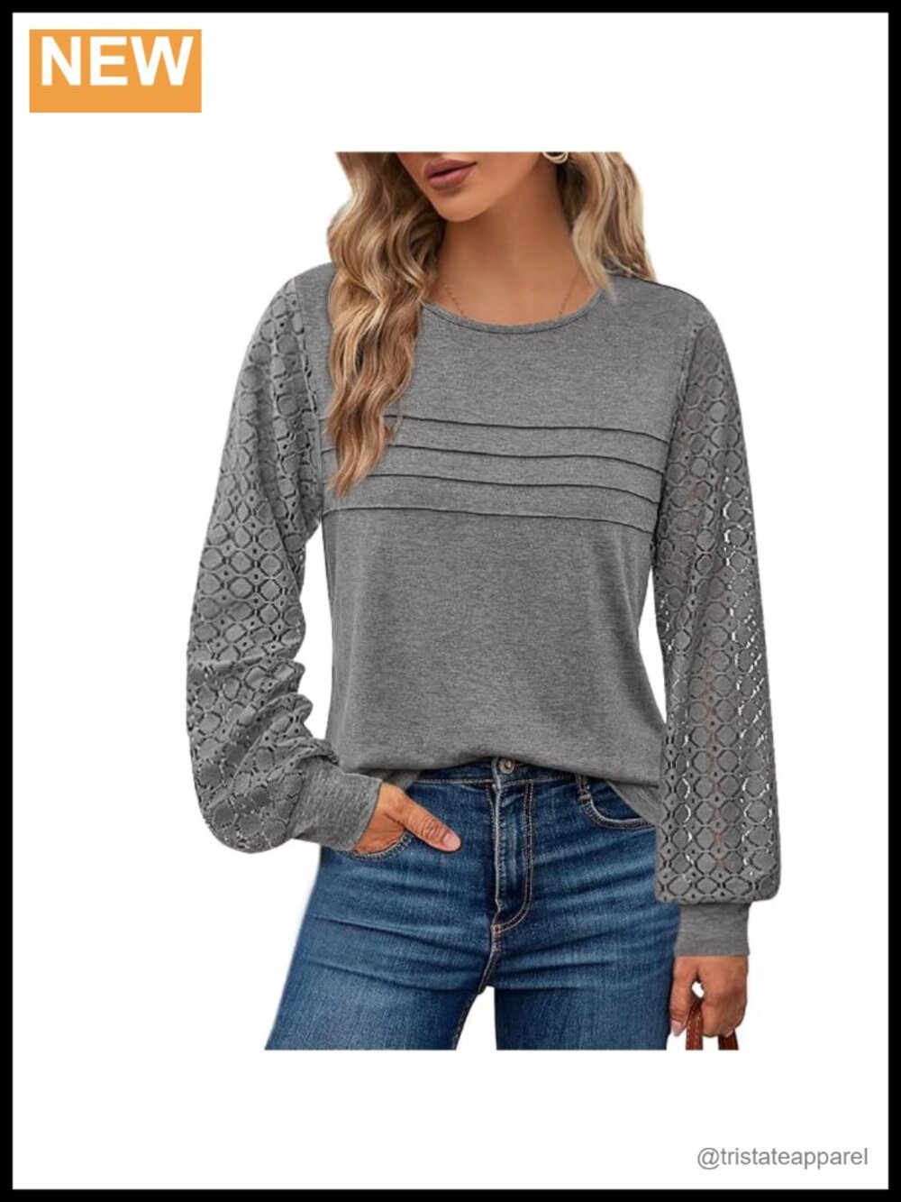 Womens Lace Sleeve Long Sleeve Blouse Loose Fit Dressy Work Top